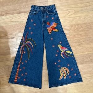 Farm Rio Embroided Wide Jeans